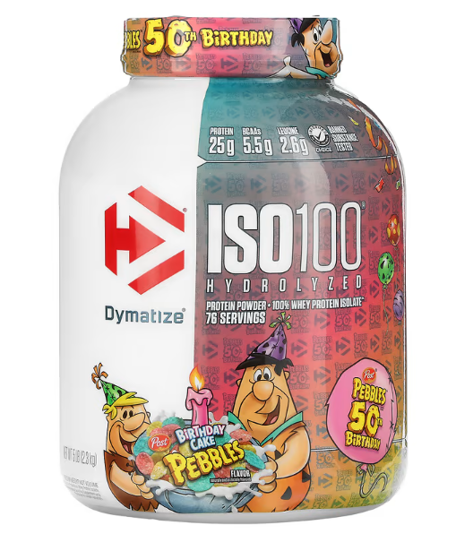 Dymatize ISO 100 Hydorlized Isolate (Birthday Cake Pebbles, 5lbs)